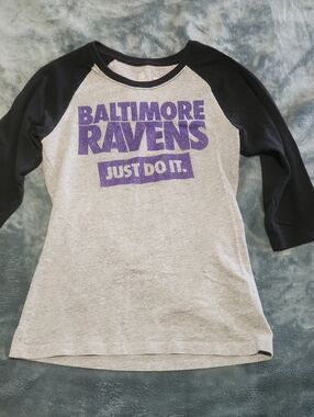 NFL Baltimore Ravens Gray and Black Raglan Tee with Purple Logo